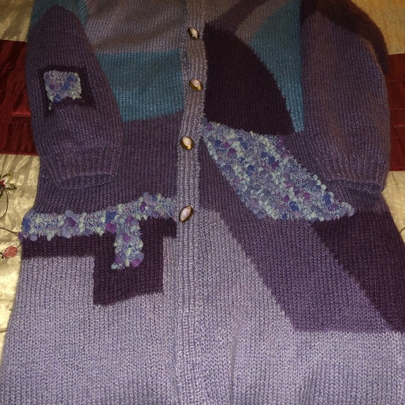 COPY - Hand Knit Cardigan Sweater Purple Multi Color XL - Picture 4 of 8